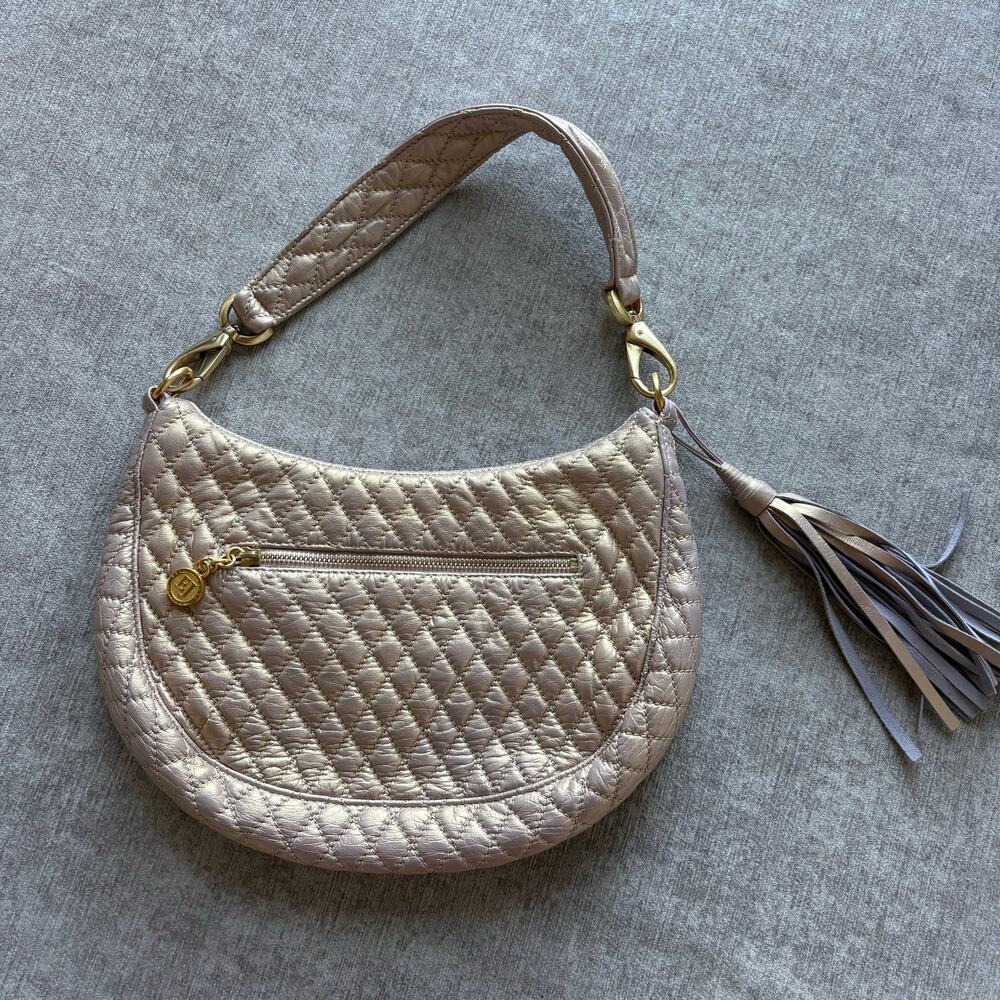 Eric Javits Quilted Leather Pink Metallic Shoulder Bag - Picture 6 of 6